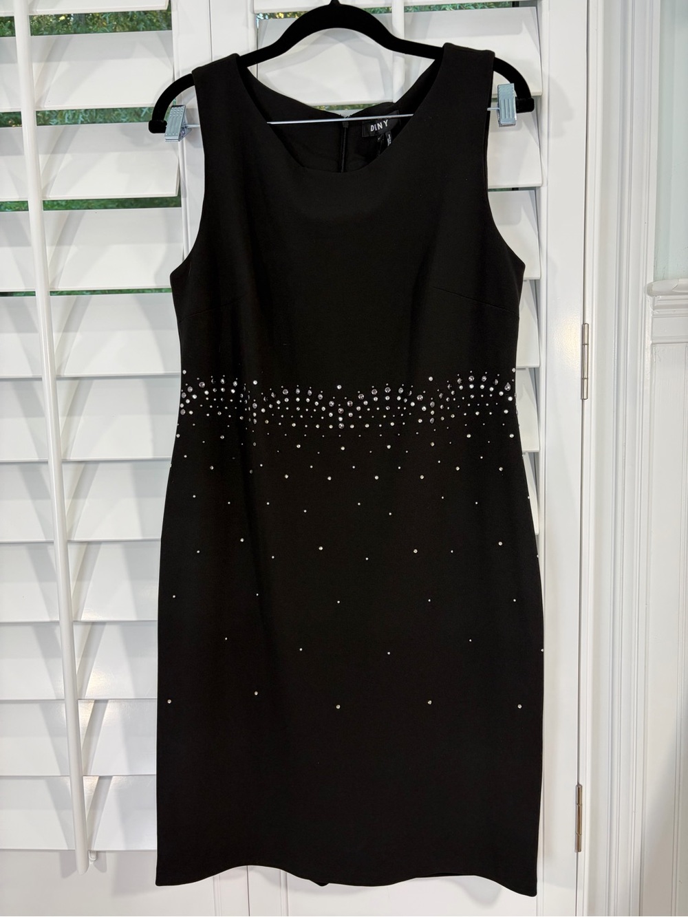 NWT DKNY Black Sleeveless Rhinestone Embellished Sheath Dress (12)